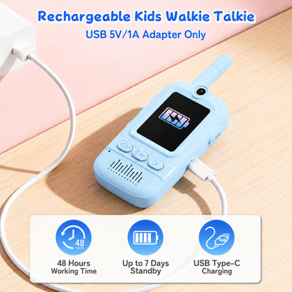 Multifunctional Video Walkie Talkies for Kids, Rechargeable Walkie Talkies with Camera & Message Storage, Long-Range Two-Way Radios for Indoor Outdoor Play, Boys & Girls Ages 3–12(Blue/Pink)