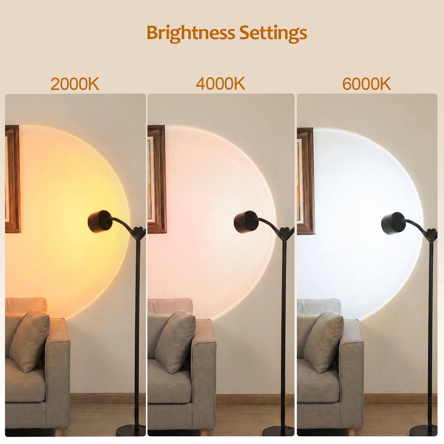 MEHOOM  Double-Headed Floor Lamp , 360°Rotating Sunset Lamp Ambiance Comes with 7 Color Swatches,  Modern Floor Stand Night Light for Living Rooms, Bedrooms & Offices