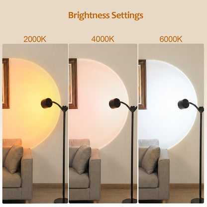 MEHOOM  Double-Headed Floor Lamp , 360°Rotating Sunset Lamp Ambiance Comes with 7 Color Swatches,  Modern Floor Stand Night Light for Living Rooms, Bedrooms & Offices