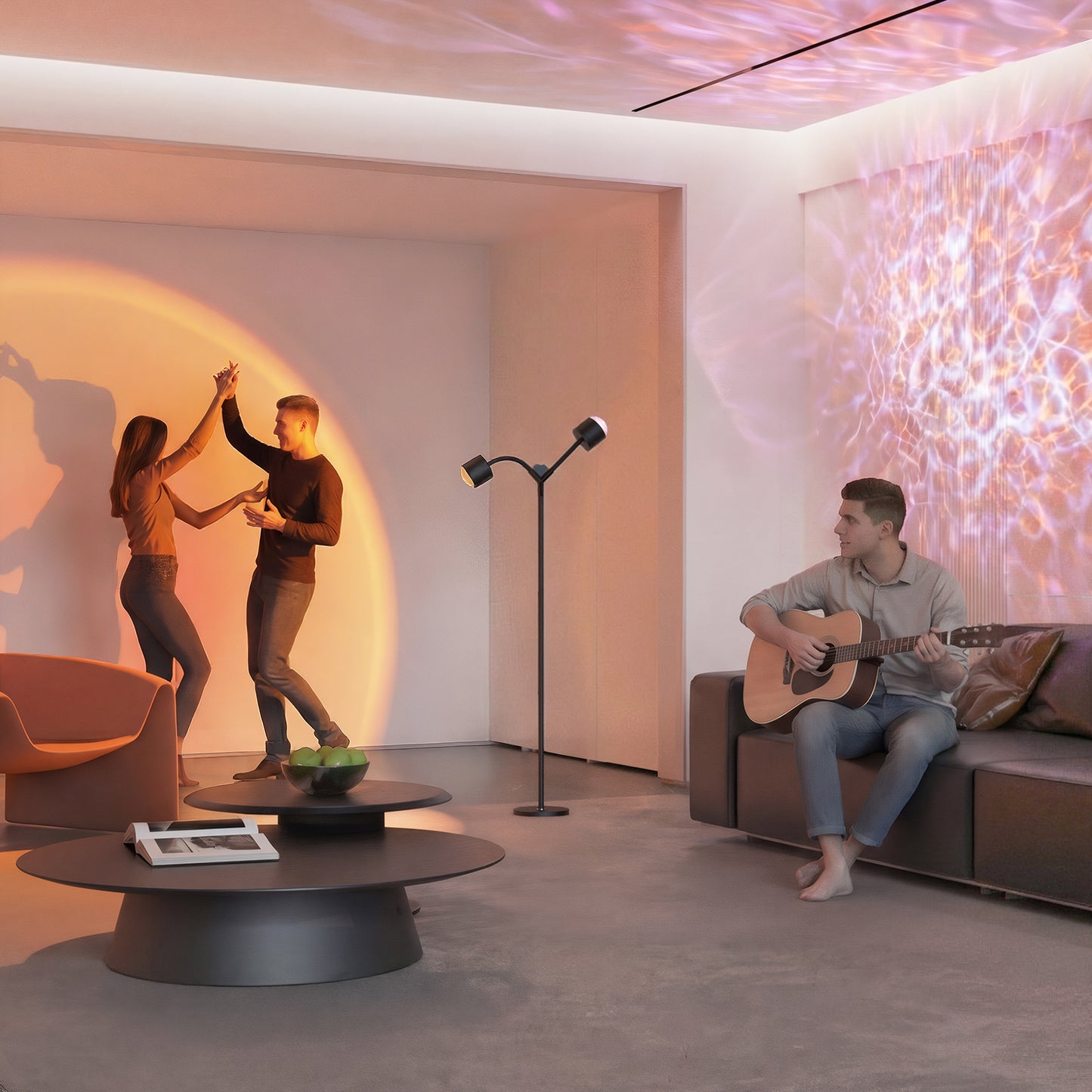 MEHOOM  Double-Headed Floor Lamp , 360°Rotating Sunset Lamp Ambiance Comes with 7 Color Swatches,  Modern Floor Stand Night Light for Living Rooms, Bedrooms & Offices