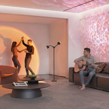 MEHOOM  Double-Headed Floor Lamp , 360°Rotating Sunset Lamp Ambiance Comes with 7 Color Swatches,  Modern Floor Stand Night Light for Living Rooms, Bedrooms & Offices