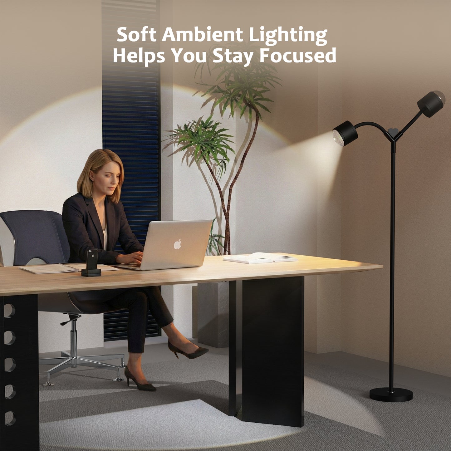 MEHOOM  Double-Headed Floor Lamp , 360°Rotating Sunset Lamp Ambiance Comes with 7 Color Swatches,  Modern Floor Stand Night Light for Living Rooms, Bedrooms & Offices