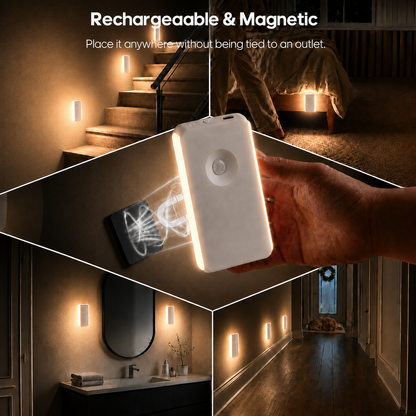 MEHOOM 6 Pack Rechargeable Motion Sensor Night Light, Magnetic Stair Lights Indoor, LED Lights for Bedroom, Toilet, Garage, Closet, Step, Hallway