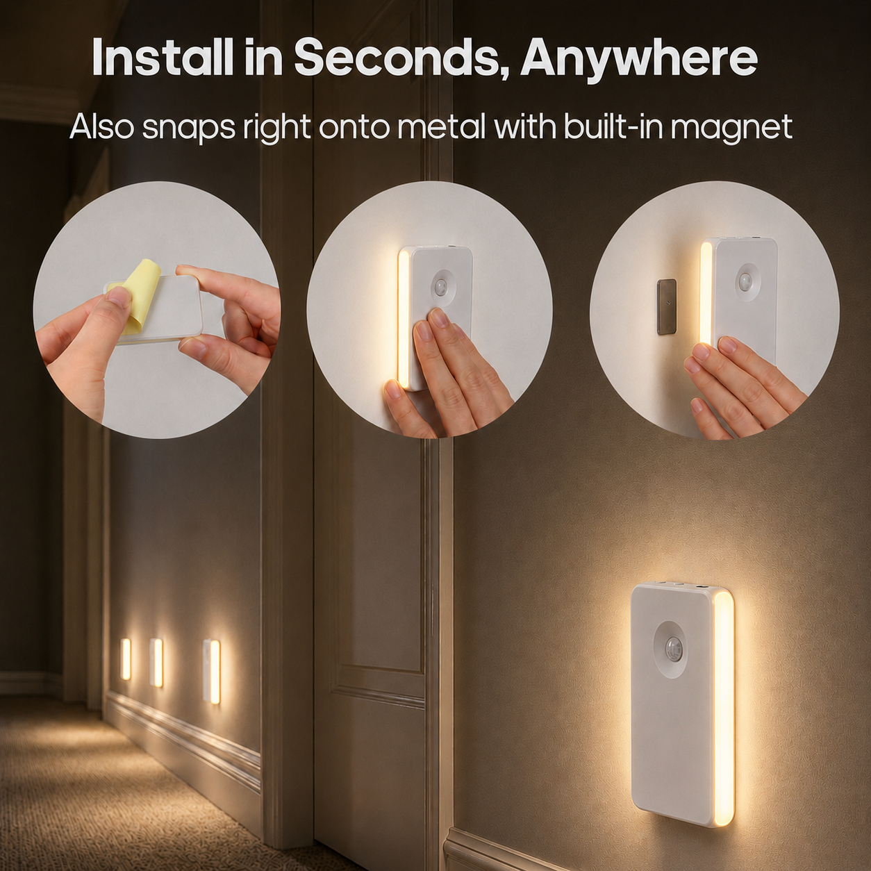 MEHOOM 6 Pack Rechargeable Motion Sensor Night Light, Magnetic Stair Lights Indoor, LED Lights for Bedroom, Toilet, Garage, Closet, Step, Hallway