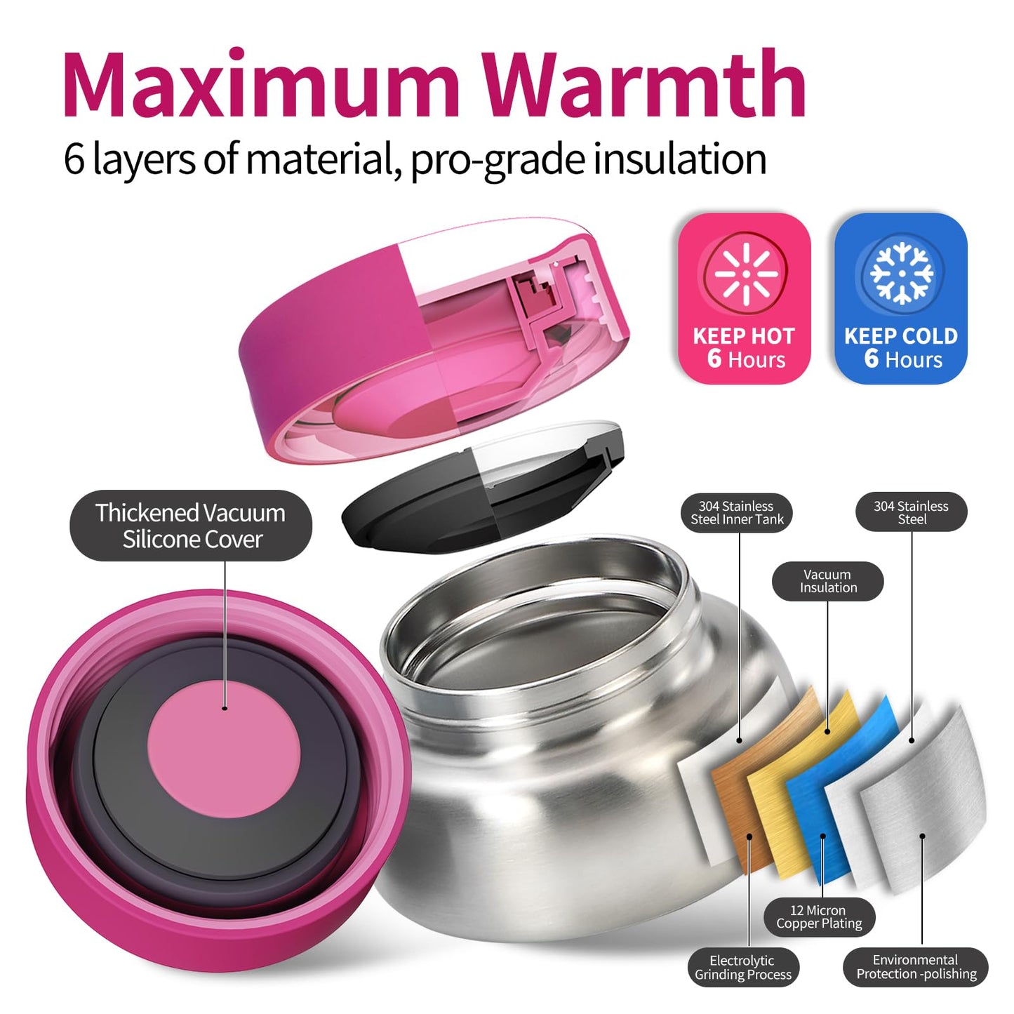 MEHOOM Kids Lunch Box, Leakproof Bento Box for kids with 4 Compartments & 18oz Soup Thermos for Hot Food, kids Insulated Lunch Box Durable, Drop-Proof, BPA-Free Materials (Pink Mermaid)