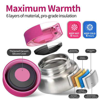MEHOOM Kids Lunch Box, Leakproof Bento Box for kids with 4 Compartments & 18oz Soup Thermos for Hot Food, kids Insulated Lunch Box Durable, Drop-Proof, BPA-Free Materials (Pink Mermaid)