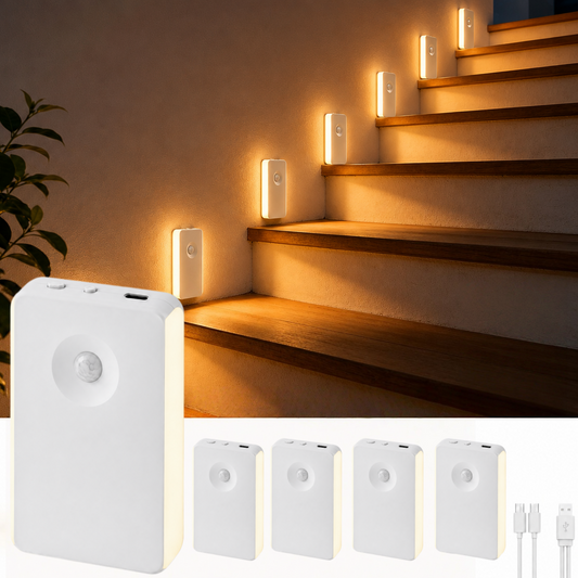 MEHOOM 4 Pack Rechargeable Motion Sensor Night Light, Magnetic Stair Lights Indoor, LED Lights for Bedroom,Toilet, Garage, Closet,Step, Hallway