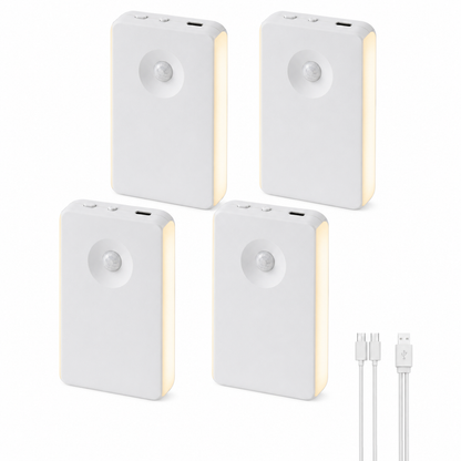 MEHOOM 4 Pack Rechargeable Motion Sensor Night Light, Magnetic Stair Lights Indoor, LED Lights for Bedroom,Toilet, Garage, Closet,Step, Hallway