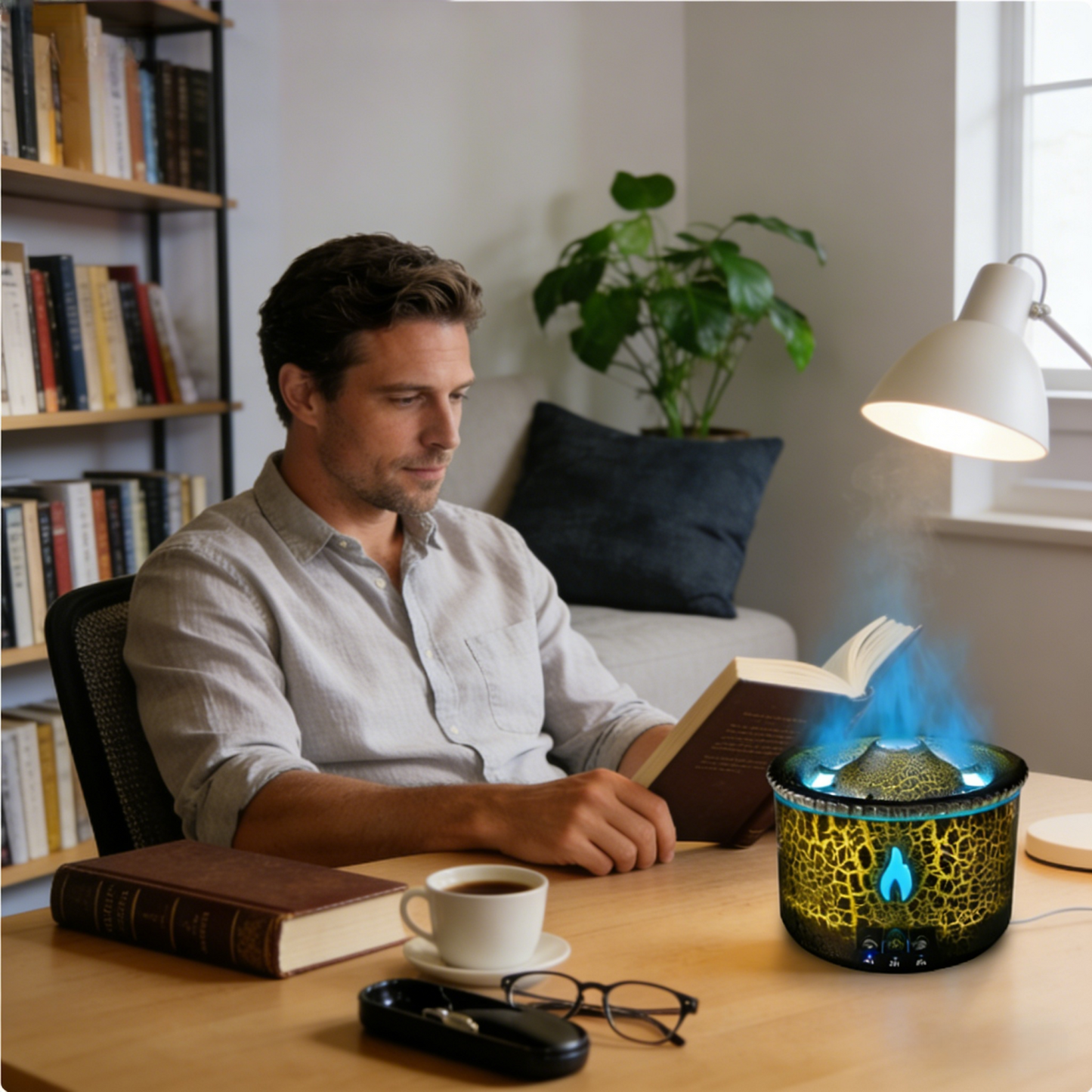 MEHOOM Volcano Flame Air Humidifier Light Ultrasonic Essential Oil Diffuser, Auto Shut-Off, Remote Control,Scented Humidifier for Home Bedroom, Black