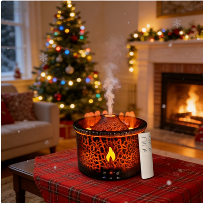 MEHOOM Volcano Flame Air Humidifier Light Ultrasonic Essential Oil Diffuser, Auto Shut-Off, Remote Control,Scented Humidifier for Home Bedroom, Black