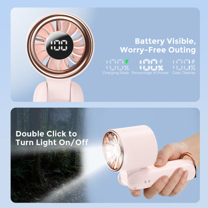 MEHOOM 3 IN 1 Portable Fan, 5000mAh Rechargeable Mini Handheld Fan with 100 Speeds Air Turbo Personal Fan for Indoor Outdoor Travel (Pink)