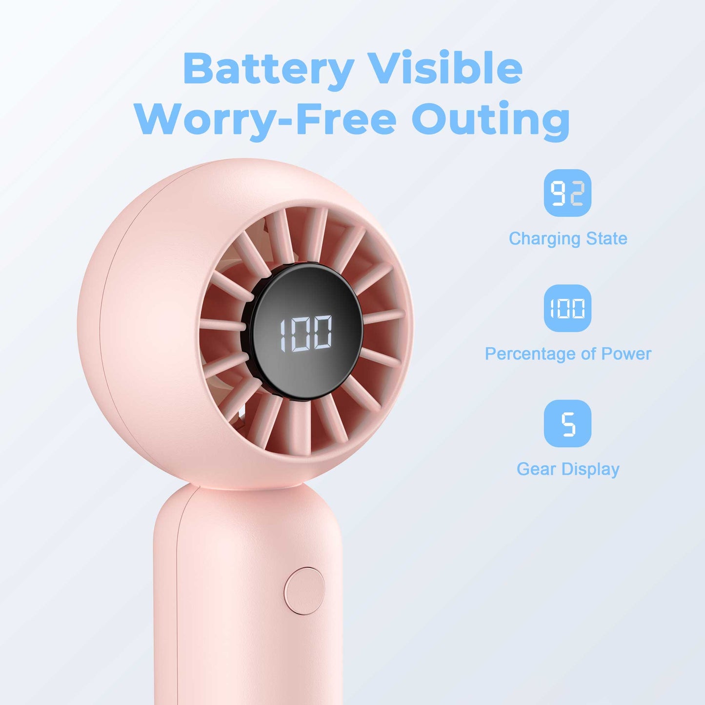 MEHOOM Portable Handheld Fan, 3 IN 1 USB Rechargeable Mini Fan with 5 Speeds, 4000mAh Personal Fan for Travel, Makeup, Eyelash, Kids & Women, Pink