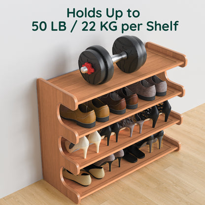 MEHOOM 4 Tier Bamboo Shoe Rack Organizer, Sturdy Shoe Storage Shelf for Closet, Entryway, Dorm & Garage, 28"x11"x20" (Natural)