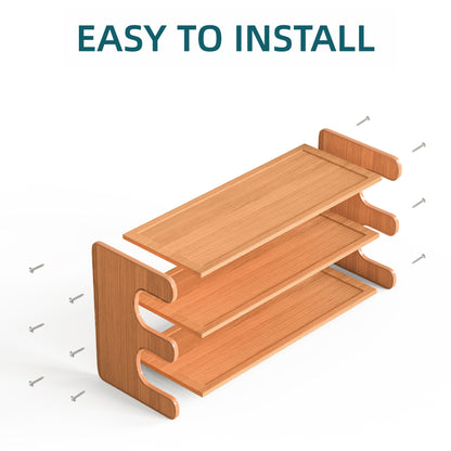 MEHOOM 3 Tier Bamboo Shoe Rack Organizer for Closet, Entryway, Dorm, Garage, Sturdy Shoe Storage Shelf, 28"x11"x14" (Natural)