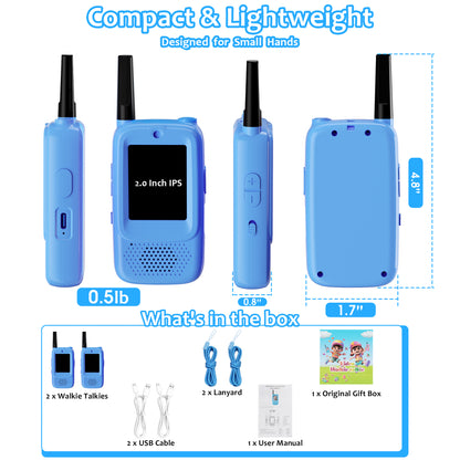 METIYEA Video Walkie Talkies for Kids, 2-Pack Rechargeable Walkie Talkies with Camera, Long Range Two-Way Radios for Boys & Girls Ages 3–12, Indoor Outdoor Play, Camping & Birthday Gift (Blue/Blue)