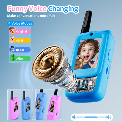 METIYEA Video Walkie Talkies for Kids, 2-Pack Rechargeable Walkie Talkies with Camera, Long Range Two-Way Radios for Boys & Girls Ages 3–12, Indoor Outdoor Play, Camping & Birthday Gift (Blue/Blue)