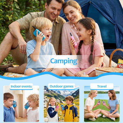 METIYEA Video Walkie Talkies for Kids, 2-Pack Rechargeable Walkie Talkies with Camera, Long Range Two-Way Radios for Boys & Girls Ages 3–12, Indoor Outdoor Play, Camping & Birthday Gift (Blue/Pink)