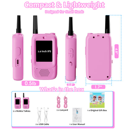 METIYEA Video Walkie Talkies for Kids, 2-Pack Rechargeable Walkie Talkies with Camera, Long Range Two-Way Radios for Boys & Girls Ages 3–12, Indoor Outdoor Play, Camping & Birthday Gift (Pink/Pink)