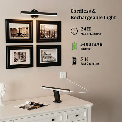 MEHOOM Rechargeable Cordless Wall Light with Controller and Timer, Dimmable 5400mAh Wall Lights Battery Operated for Wall , Wall Decor, Picture Lights for Artworking, Portrait Dartboard - Black