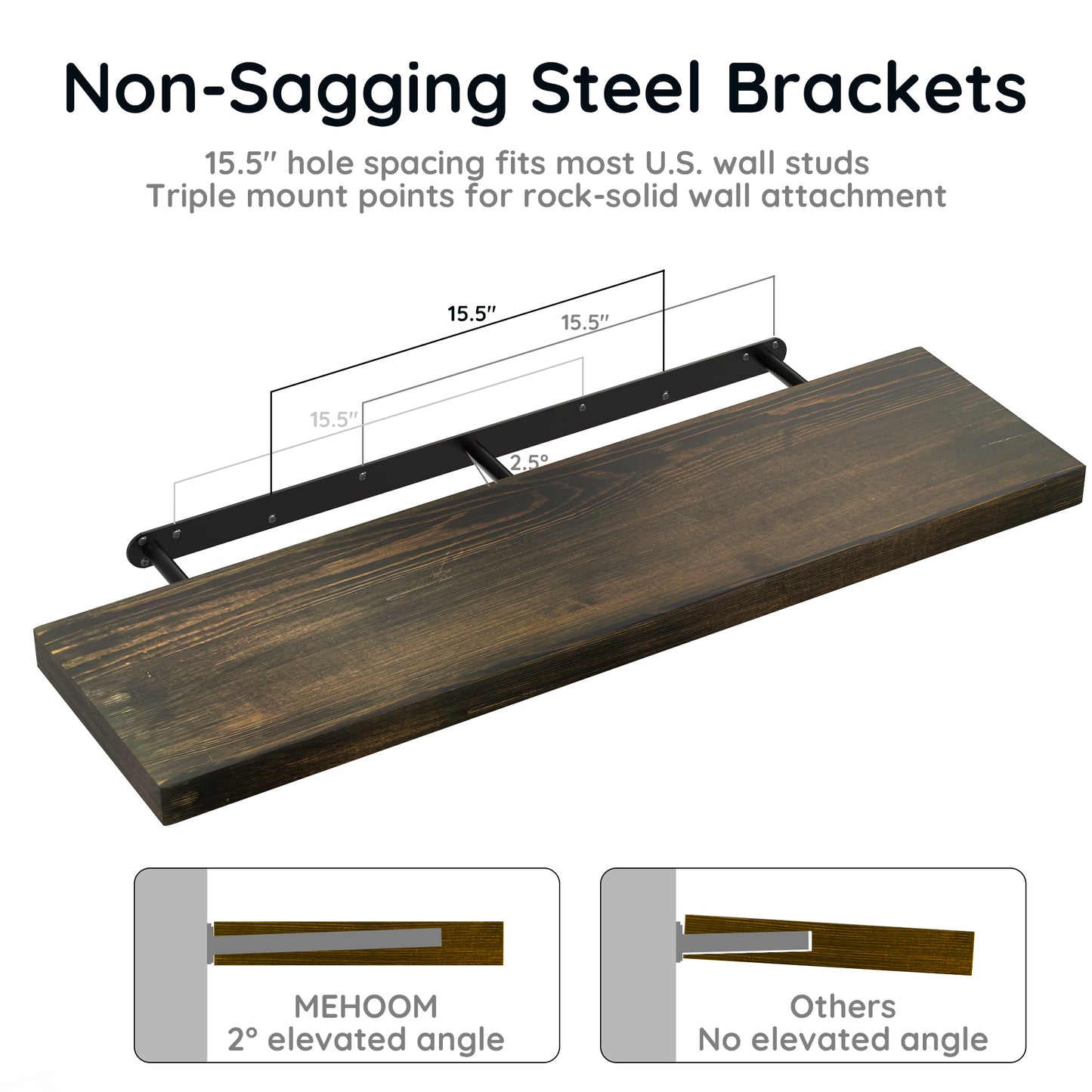 MEHOOM 36in Solid Wood Floating Shelf, Rustic Brown Wall Shelf for Living Room, Bedroom, Kitchen, Heavy Duty Holds 40lbs